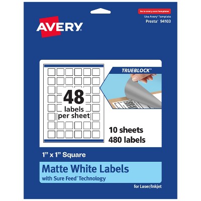 Avery TrueBlock Matte White Paper Labels,  1" x 1" Square