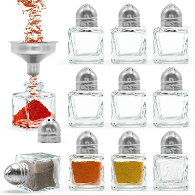 Small Salt and Pepper Shakers, Pack of 24 Bulk Salt and Pepper Shakers with Funnel Tool, Clear Glass Mini Salt and Pepper Shakers Set, 0.5 oz