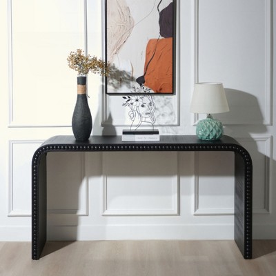 KIGFTSOD 59in Wood Console Table - Curved Waterfall-style with Wood Beads, Entryway Table for Hallway, Living Room, Foyer, Corridor
