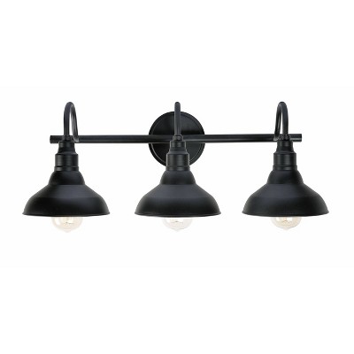 3-Light Dale Vanity Wall Lamp Black - Kenroy Home: ETL Listed, Metal Shade, Dimmable Fixture