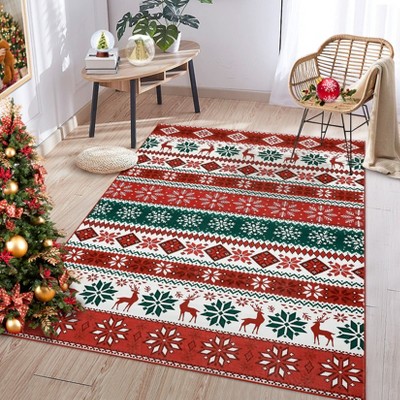 Christmas Area Rug Washable Xmas Snowflakes Rugs Indoor Non-Slip Low Pile Holidays Decorative Accent Rug