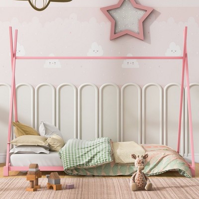 NicBex Twin Size Floor Bed with Triangle Structure, Tent-Shaped Modern Sturdy Metal Bed Frame for Bedroom