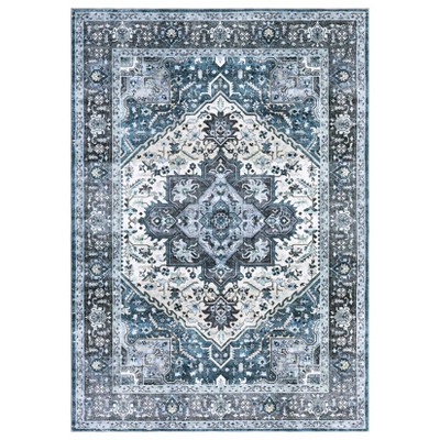 Vintage Floral Medallion Area Rugs for Living Room Dining Room, Retro Accent Low Pile Floor Carpet for Bedroom Home Office