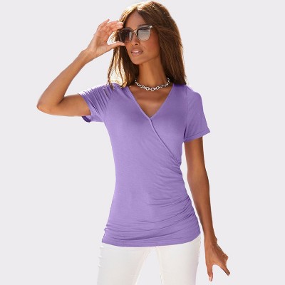 Women's Short Sleeve Wrap Look Top - LASCANA
