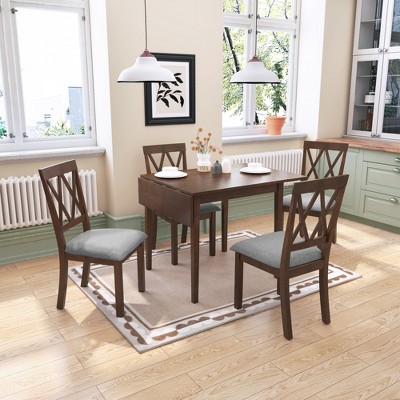 ChicFurnit Dining Set 5 Piece Foldable Dining Table Set Extendable Drop Leaf Design for Small Space, Brown, 38.75"*32.75"*6.3"