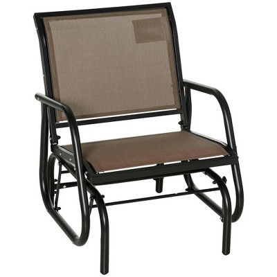 Resenkos Swing Glider Chair,  Outdoor Chair,Porch Glider, Metal Frame Swing Glider Chair with Breathable Mesh Fabric, Curved Armrests, Brown