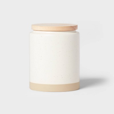 Small Camwood Collection Stoneware Canister With Wood Lid Cream - Threshold™: Kitchen Food Storage, Coffee Canister