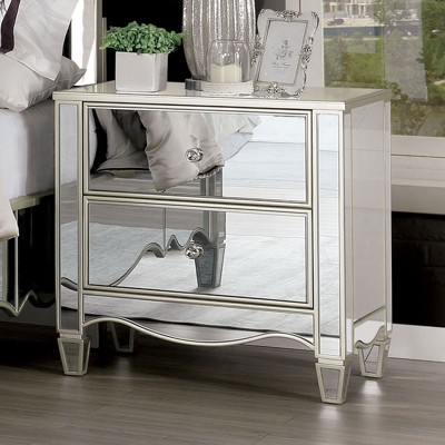 ORRD Rose Gold Nightstand with Mirror Accent, 2-Drawer Bedside Table with Nickel Knobs for Modern Bedroom, Contemporary Storage Cabinet
