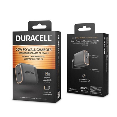 Duracell Premium Foldable Wall Charger 20W PD Single Port USB-C From The Most Trusted Brand In Power!