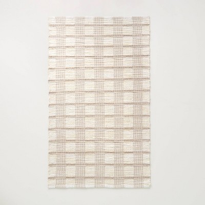 Rib Stripe Plaid Handmade Woven Area Rug Tan/Cream/Khaki - Hearth & Hand™ with Magnolia