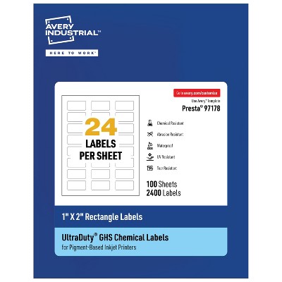 Avery UltraDuty GHS Labels, Waterproof, 1 X 2 Inch Rectangle Printable Labels, for Use with Pigment Inkjet Printers