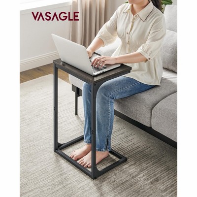 VASAGLE C-Shaped End Table, Side Table for Sofa, Couch Table with Metal Frame, Small TV Tray Table, Ebonized Oak Finish and Black