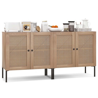 Costway Set of 2 Rattan Buffet Sideboard  Cabinet Cupboard w/Adjustable Shelf