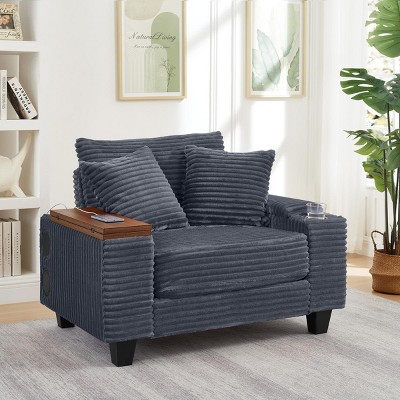 Compact Modern Upholstered Settee with Rotating Table and USB Ports for Living Room or Bedroom -3irtyhousy