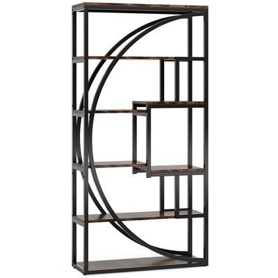 Resenkos Bookshelf, Bookcase Standing Shelf Unts,Industrial Bookshelf Bookcase with 8 Open Storage Shelf,Rustic Brown & Black