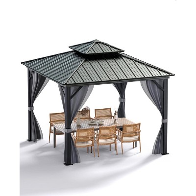 12 x 12FT Hardtop Gazebo with Galvanized Steel Double Roof Canopy