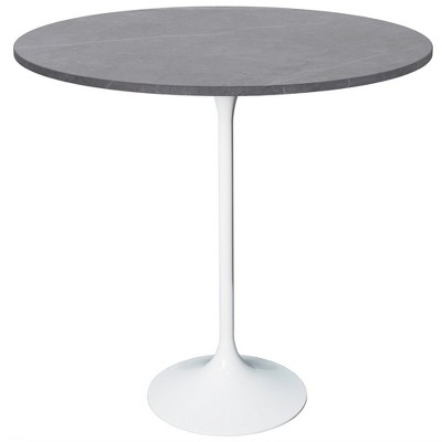 LeisureMod 36" Round Bar Height Dining Table with Sintered Stone Top and White Stainless Steel Pedestal Base Verve Collection