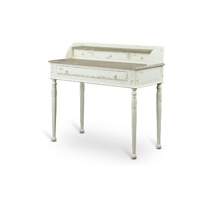 Anjou Traditional French Accent Writing Desk White/Light Brown - Baxton Studio: 4 Drawers, Mindi-Wood Top, Home Office Furniture