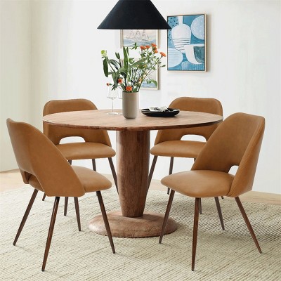 Edwin Set Of 4 Faux Leather Dining Chairs With Walnut Legs -Maison Boucle
