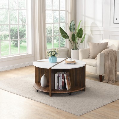 NicBex 4-Piece Industrial Style Round Coffee Table with Storage,2-Tier Wooden End Table,Center Table for Livng Room