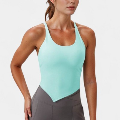 Anna-Kaci Active Women's Scoop Neck Racerback Tank Top with Handkerchief Hem and Built-In Shelf Bra for Low Impact Activity