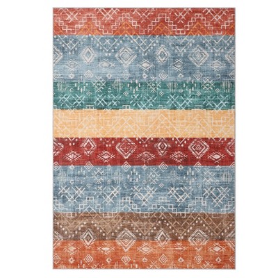 2 x 6 ft Polyester Red Rectangular Hallway Entryway Bathroom Kitchen Geometric Print Farmhouse Machine Washable Runner Rug