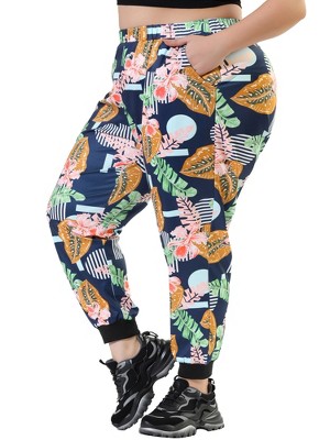 Agnes Orinda Women's Plus Size Adjustable Elastic Waist Tropical Pockets Harem Jogger Pants