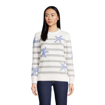 Lands' End Women's Cotton Drifter Crew Neck Sweater - Embroidered