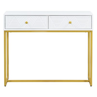 PDTEND 38" Modern Wood Console Table Two Drawers with Stripe Design
