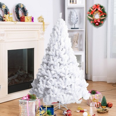 Costway 5Ft/6Ft/7Ft/8Ft Artificial PVC Christmas Tree W/Stand Holiday Season Indoor Outdoor White