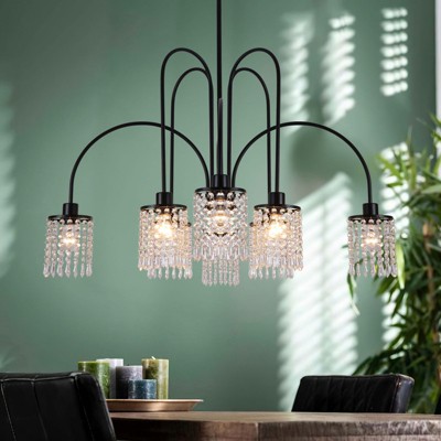Rennnsan Elowyn 33" W - 39" W Beaded  Crystal Modern Glam Dimmable Chandelier in Black
