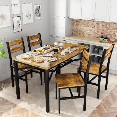 Hooseng Dining Table Set for 4, 5-Piece Kitchen Table Chairs Set, Rectangle Dining Room Table Set with Four Chairs and Wooden Table Top