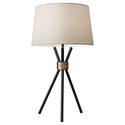25.5" Benson Table Lamp Black - Adesso: Mid-Century Design, Off-White Linen Shade, Metal Tripod Base