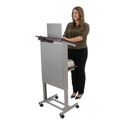 Stand Up Desk Store Mobile Adjustable Height Rolling Lectern Podium with Heavy Duty Steel Frame