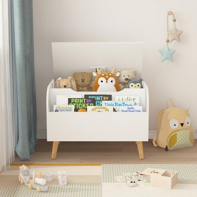 NicBex Storage Bench Kids Wooden Toy Box Kids Toy Storage Organizer with Front Bookshelf Flip-Top Lid Boys Girls Toy Chest Bench for Playroom