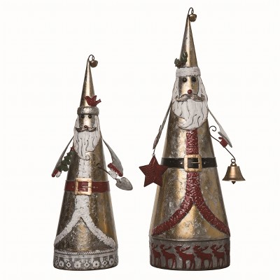 Transpac Multicolor Metal Christmas Santa Cone Decor Set of 2 Festive Holiday Decorative Objects
