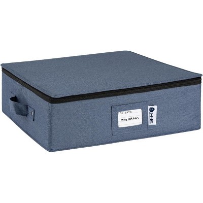 Hard Shell China Organizer with Dividers - Holds 12 Pieces - Durable & Stackable Storage Box for Seasonal Dishware Protection - Denim Blue