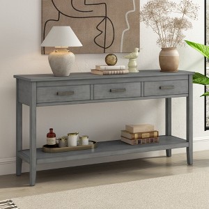 TIRAMISUBEST Vintage Style 3-Drawer 1-Open Shelf Console Table, Classic Entrance Display Table, Storage Sofa Table - 1 of 4