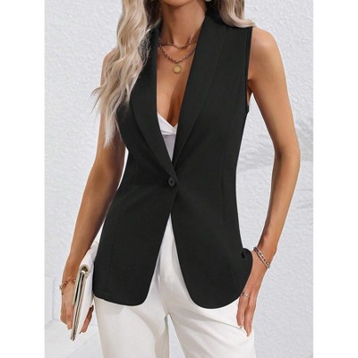 Single-Button Sleeveless Shawl Collar Long Vest - Tailored Formal Casual Open Front Jacket