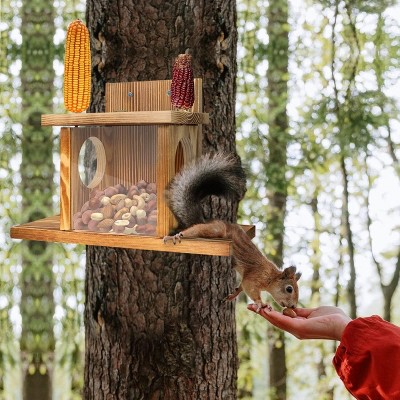 Artloge Carbonized Wooden Squirrel Feeder Chipmunk Feeders Outside Sturdy Chipmunk Feeding House Box with Screws for Corn  Peanuts