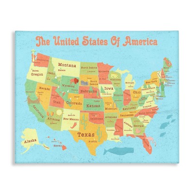 Stupell Industries United States of America USA Kids Map Canvas Wall Art