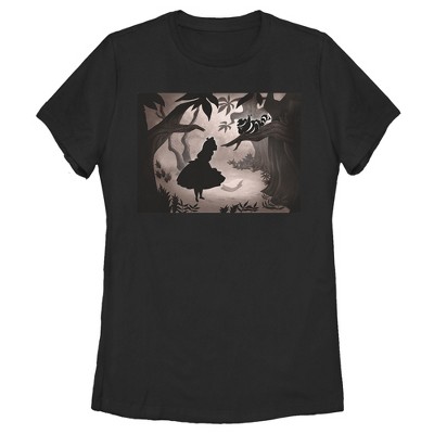 Women's Alice in Wonderland Cheshire Cat and Alice Silhouettes T-Shirt