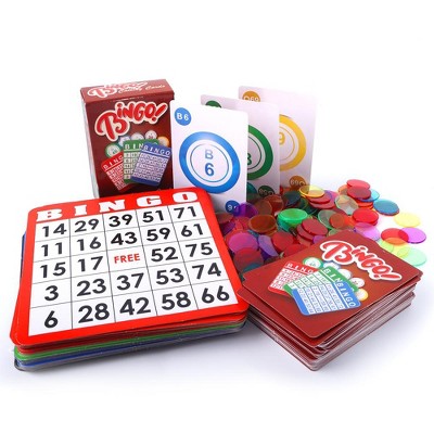 GSE Bingo Game Set with 50/100 Bingo Cards, 500/1000 Colorful Bingo Chips & Deck Bingo Calling Cards