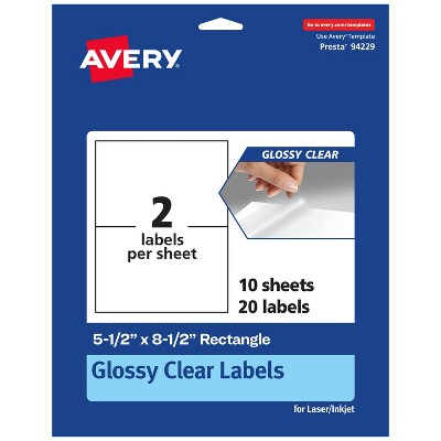 Avery Glossy Clear Rectangle Labels, 5.5" x 8.5"
