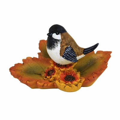 Transpac 3.5 Inch Autumn Bird On Leaf , Fall Leaves Spotted Towhee (1PC)