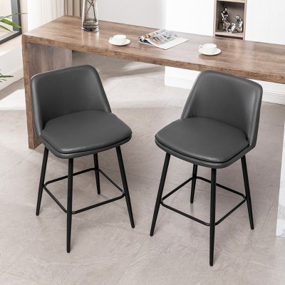 25.6"Counter Height Swivel Bar Stools Set of 2, 360° Swivel Upholstered Barstools With Back and Metal Legs,Counter Stools-Cuddlewood