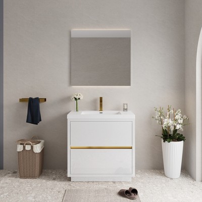 Whisen Freestanding Bathroom Vanity with Stone Resin Sink, U-Shaped Interior, 2 Soft-Close Drawers, Pre-Assembled Cabinet