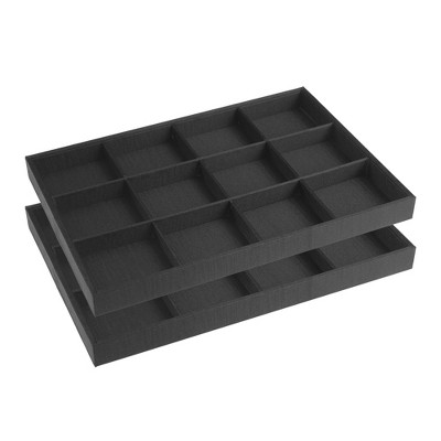 Unique Bargains Stackable Fabric Jewelry Organizer Trays with Removable Dividers for Drawers Set of 2