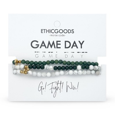 Morse Code Game Day Stacker Bracelets: White & Dark Green | ETHICGOODS
