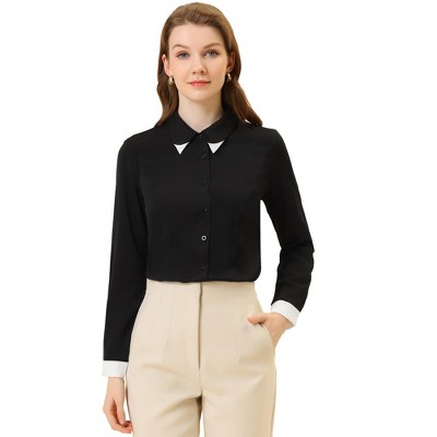 Allegra K Women's Point Collared Long Sleeve Button Up Button-Down Shirt